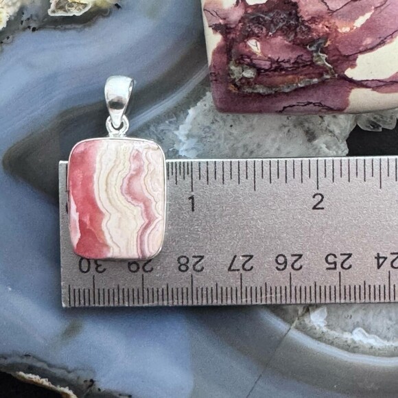 Sterling Silver Southwestern Style Rectangle Rhodochrosite Pendant For Women - Picture 9 of 10